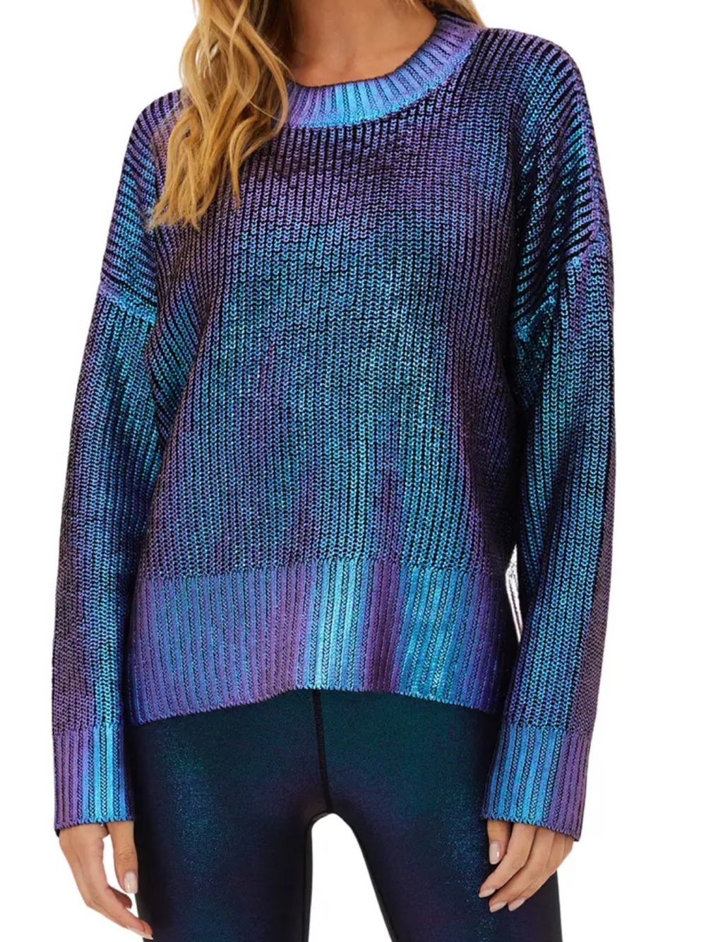 Beach Riot x Revolve Callie Metallic Sweater in Galaxy Shine Iridescent Blue XS - Picture 6 of 15